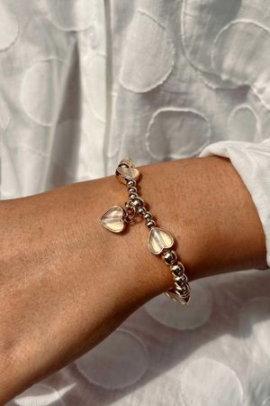 Laundry B Free Spirit Stretch Stacker Bracelet Mother of Pearl Hearts Gold /20 =